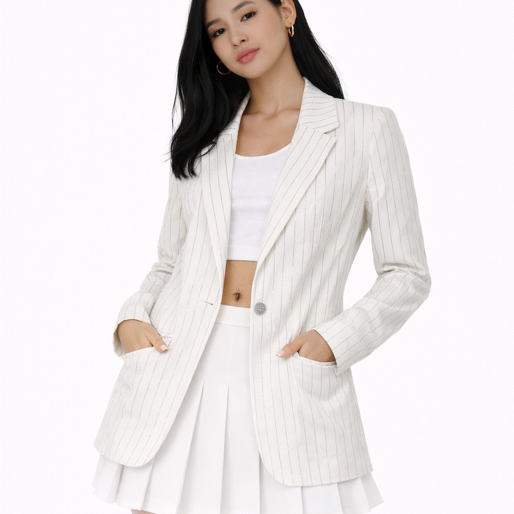 Elegant White Pinstripe Blazer